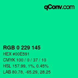 カラーコード: RGB 0 229 145 | qconv.com