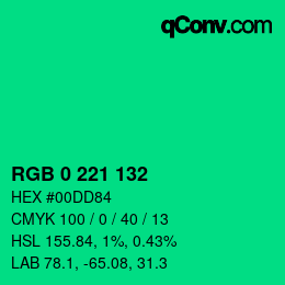 Code couleur: RGB 0 221 132 | qconv.com