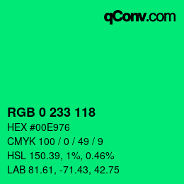 Color code: RGB 0 233 118 | qconv.com