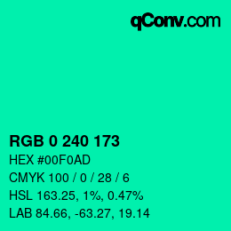 Código de color: RGB 0 240 173 | qconv.com