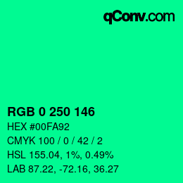 Code couleur: RGB 0 250 146 | qconv.com