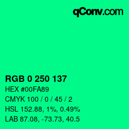 Code couleur: RGB 0 250 137 | qconv.com