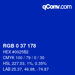 カラーコード: RGB 0 37 178 | qconv.com