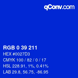 カラーコード: RGB 0 39 211 | qconv.com