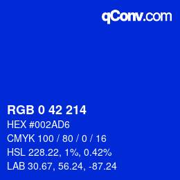 カラーコード: RGB 0 42 214 | qconv.com