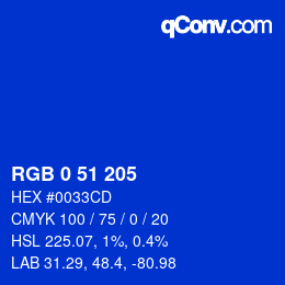 Code couleur: RGB 0 51 205 | qconv.com