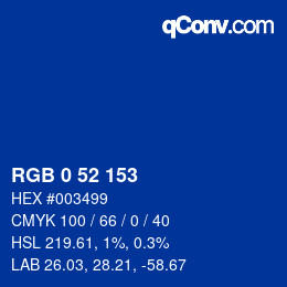 カラーコード: RGB 0 52 153 | qconv.com