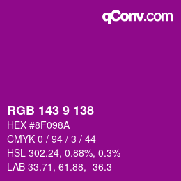 Code couleur: RGB 143 9 138 | qconv.com