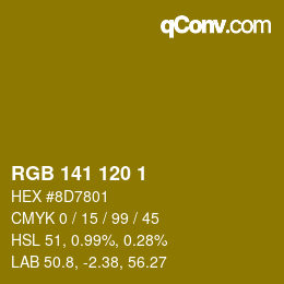 Color code: RGB 141 120 1 | qconv.com