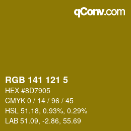 Código de color: RGB 141 121 5 | qconv.com