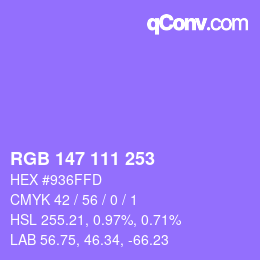 Code couleur: RGB 147 111 253 | qconv.com