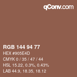 Color code: RGB 144 94 77 | qconv.com