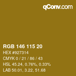 Color code: RGB 146 115 20 | qconv.com