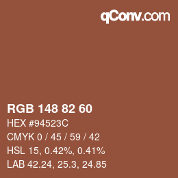 Color code: RGB 148 82 60 | qconv.com