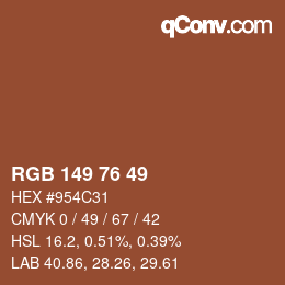 Color code: RGB 149 76 49 | qconv.com