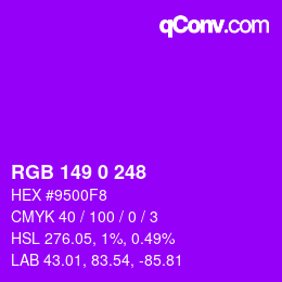 Farbcode: RGB 149 0 248 | qconv.com