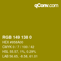 Color code: RGB 149 138 0 | qconv.com