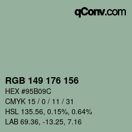 Color code: RGB 149 176 156 | qconv.com