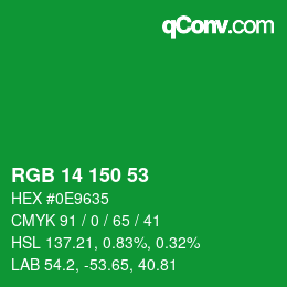 Code couleur: RGB 14 150 53 | qconv.com