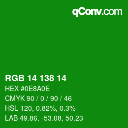 Color code: RGB 14 138 14 | qconv.com