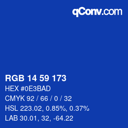 Color code: RGB 14 59 173 | qconv.com