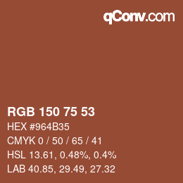 Color code: RGB 150 75 53 | qconv.com