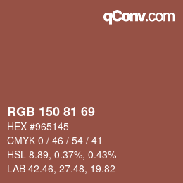 Color code: RGB 150 81 69 | qconv.com