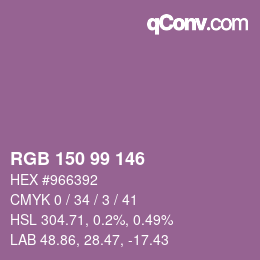 Código de color: RGB 150 99 146 | qconv.com