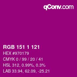 Código de color: RGB 151 1 121 | qconv.com