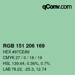 Código de color: RGB 151 206 169 | qconv.com