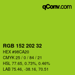 Code couleur: RGB 152 202 32 | qconv.com