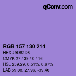 Color code: RGB 157 130 214 | qconv.com