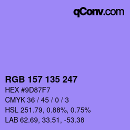 Code couleur: RGB 157 135 247 | qconv.com