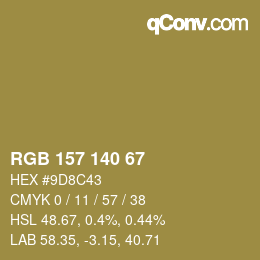 Code couleur: RGB 157 140 67 | qconv.com