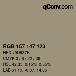 Color code: RGB 157 147 123 | qconv.com
