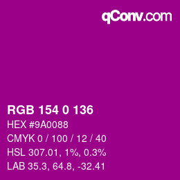 Color code: RGB 154 0 136 | qconv.com