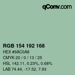 Code couleur: RGB 154 192 168 | qconv.com