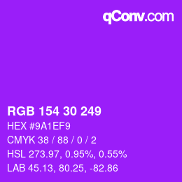 Farbcode: RGB 154 30 249 | qconv.com