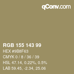 Color code: RGB 155 143 99 | qconv.com