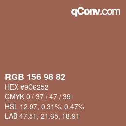 Color code: RGB 156 98 82 | qconv.com