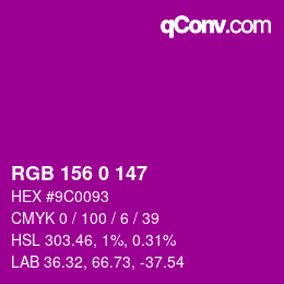 Code couleur: RGB 156 0 147 | qconv.com