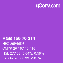 Farbcode: RGB 159 70 214 | qconv.com