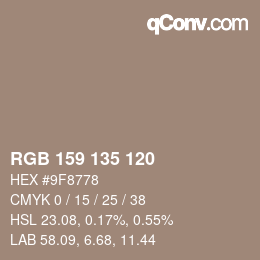 Color code: RGB 159 135 120 | qconv.com