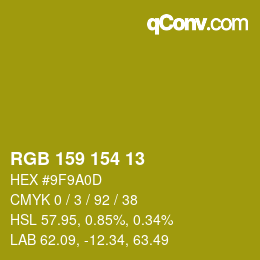 Code couleur: RGB 159 154 13 | qconv.com