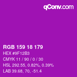 Code couleur: RGB 159 18 179 | qconv.com