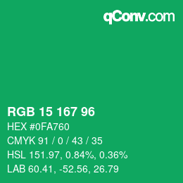 Color code: RGB 15 167 96 | qconv.com