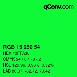 Código de color: RGB 15 250 54 | qconv.com