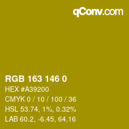 Color code: RGB 163 146 0 | qconv.com