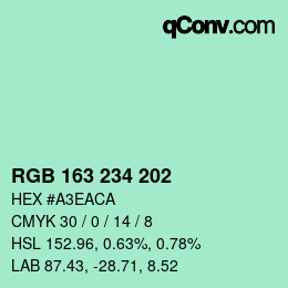 Color code: RGB 163 234 202 | qconv.com