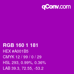 Color code: RGB 160 1 181 | qconv.com